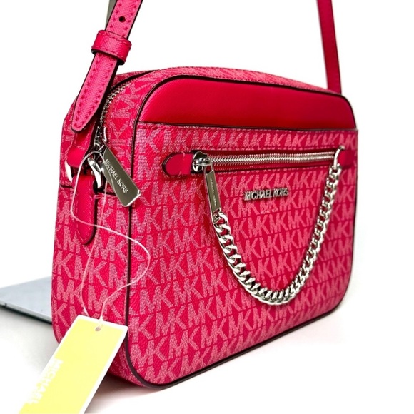 Michael Kors Large Jet Set Large Signature Logo Crossbody Bag - Dark Raspberry - Picture 4 of 10